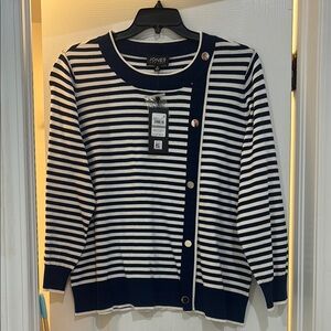 Jones New York Blue and White Striped Cardigan
